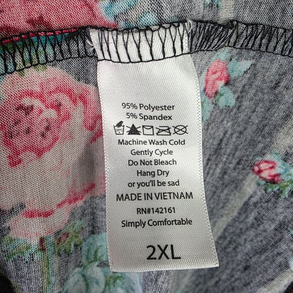 Womens LuLaRoe Black Red Green Floral Striped Dress Short Sleeve Belted Size 2XL - Picture 4 of 8